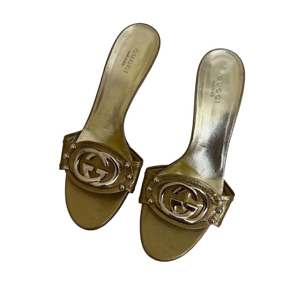 GUCCI Metallic Interlocking G Logo Slides - Picture 2 of 10